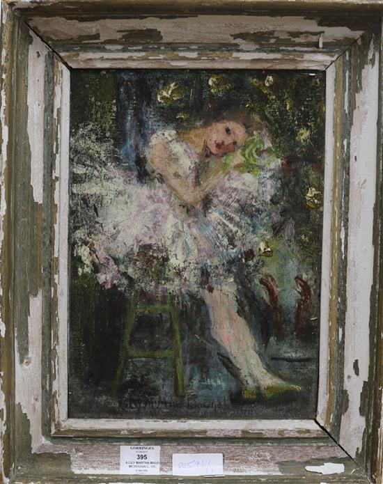 Lily Martha Maud McDougall (1875-1958), oil on canvas, dancer and flowers, 36 x 25cm